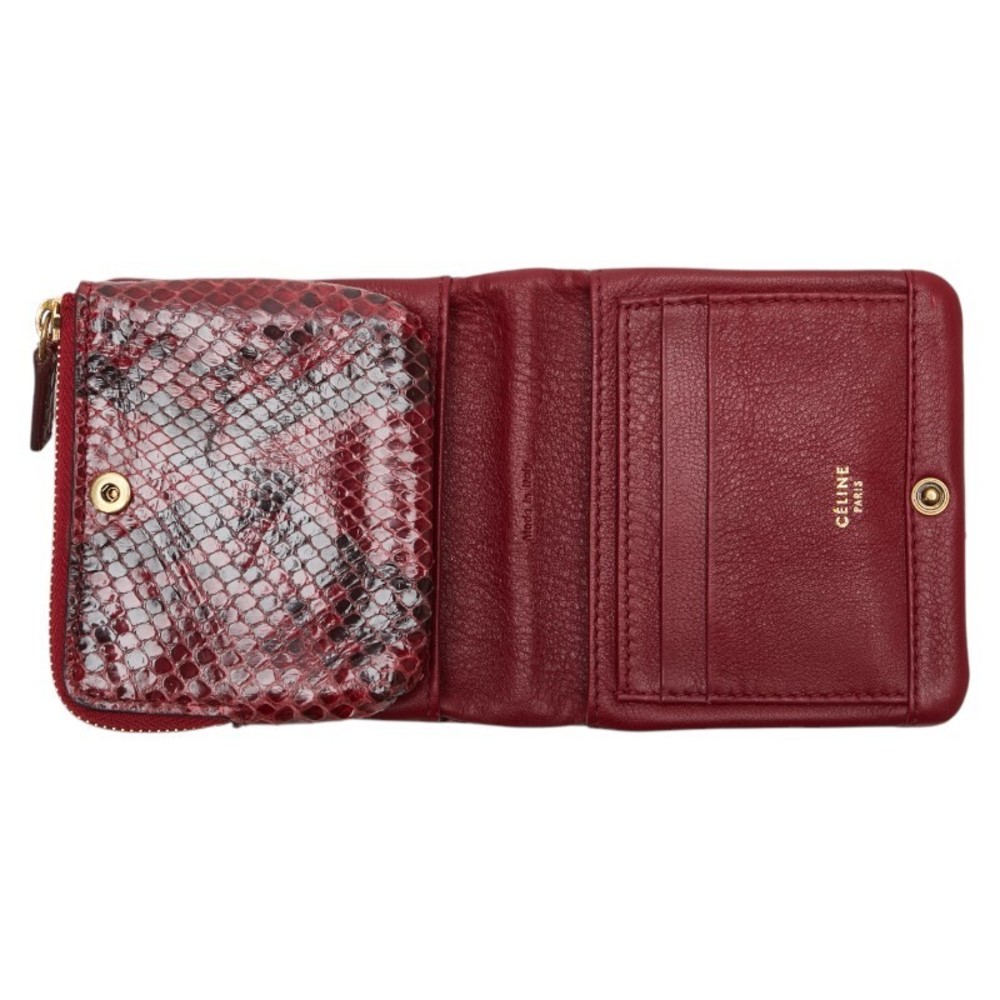 Celine Bifold Python Wallet Red Zipper Leather Bl… - image 4